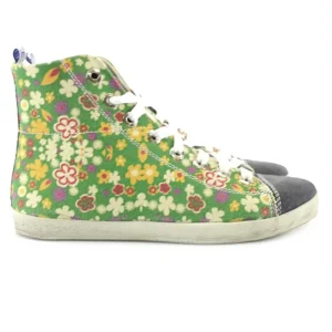 Scarpe da donna in tela modello sneakers a stivaletto fantasia fiori verde