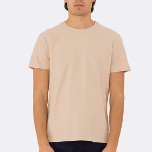 T-shirt da uomo Beige in piquet 100% cotone mezza manica slim fit tinta unita Made In Italy