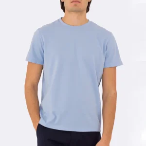 T-shirt da uomo Celeste in piquet 100% cotone mezza manica slim fit tinta unita Made In Italy