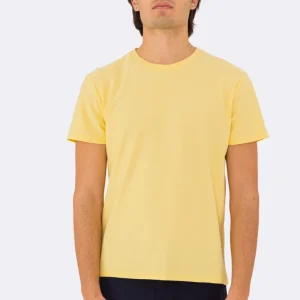 T-shirt da uomo Gialla in piquet 100% cotone mezza manica slim fit tinta unita Made In Italy