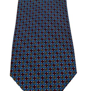Cravatta uomo celeste fantasia in pura seta cucita a mano costruzione 3 piege larghezza 9cm