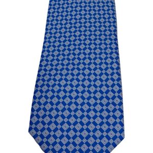 Cravatta uomo celeste fantasia in pura seta cucita a mano costruzione 3 piege larghezza 9cm