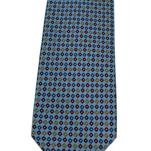Cravatta uomo celeste fantasia in pura seta cucita a mano costruzione 3 piege larghezza 9cm