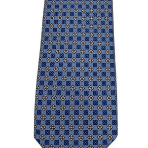 Cravatta uomo celeste fantasia in pura seta cucita a mano costruzione 3 piege larghezza 9cm