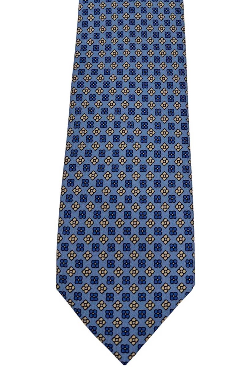 Cravatta uomo celeste fantasia in pura seta cucita a mano costruzione 3 piege larghezza 9cm - immagine 2