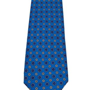 Cravatta uomo celeste fantasia in pura seta cucita a mano costruzione 3 piege larghezza 9cm