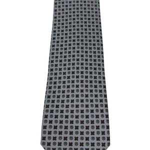 Cravatta uomo Grigia fantasia in pura seta cucita a mano costruzione 3 piege larghezza 9cm