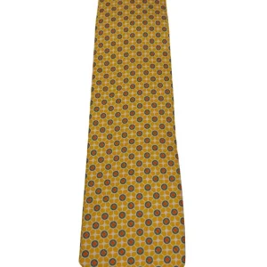 Cravatta uomo gialla fantasia in pura seta cucita a mano costruzione 3 piege larghezza 9cm