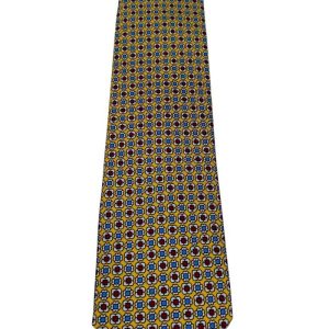 Cravatta uomo gialla fantasia in pura seta cucita a mano costruzione 3 piege larghezza 9cm