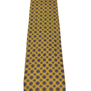 Cravatta uomo gialla fantasia in pura seta cucita a mano costruzione 3 piege larghezza 9cm