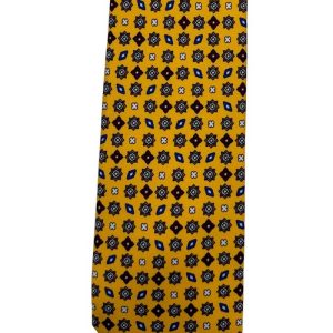 Cravatta uomo gialla fantasia in pura seta cucita a mano costruzione 3 piege larghezza 9cm