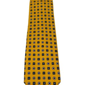 Cravatta uomo gialla fantasia in pura seta cucita a mano costruzione 3 piege larghezza 9cm