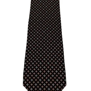 Cravatta uomo nera fantasia in pura seta cucita a mano costruzione 3 piege larghezza 9cm