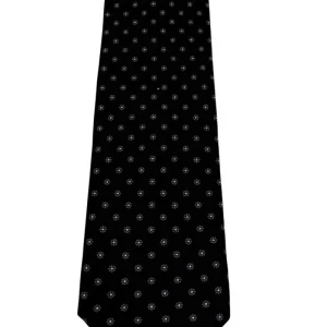 Cravatta uomo nera fantasia in pura seta cucita a mano costruzione 3 piege larghezza 9cm