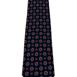 Cravatta uomo Blu fantasia in pura seta cucita a mano costruzione 3 piege larghezza 9cm