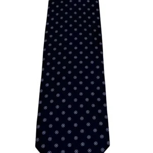 Cravatta uomo Blu fantasia in pura seta cucita a mano costruzione 3 piege larghezza 9cm