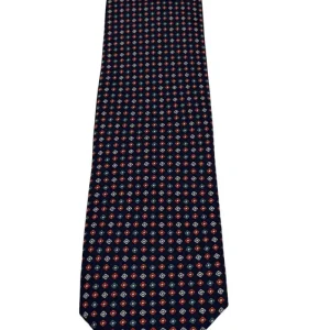 Cravatta uomo Blu fantasia in pura seta cucita a mano costruzione 3 piege larghezza 9cm