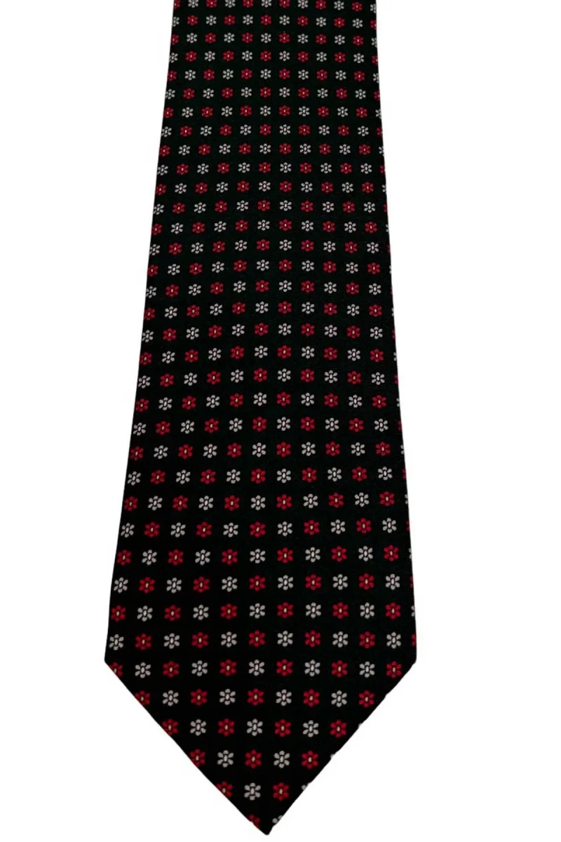 Cravatta uomo Verde fantasia in pura seta cucita a mano costruzione 3 piege larghezza 9cm