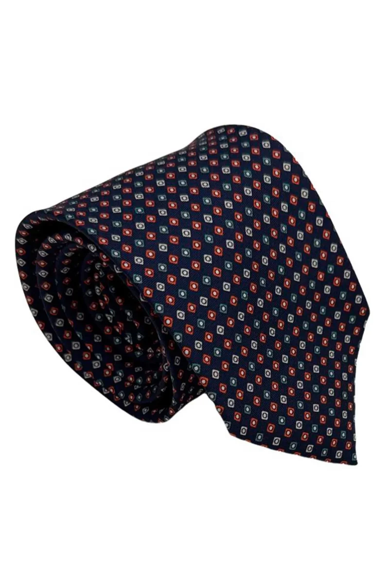 Cravatta uomo Verde fantasia in pura seta cucita a mano costruzione 3 piege larghezza 9cm - immagine 3