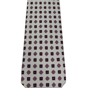 Cravatta uomo Bianca fantasia in pura seta cucita a mano costruzione 3 piege larghezza 9cm