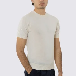 Maglioncino bianco mezze maniche in cotone 100% di filo tinta unita con elastici sulle maniche e sul fondo