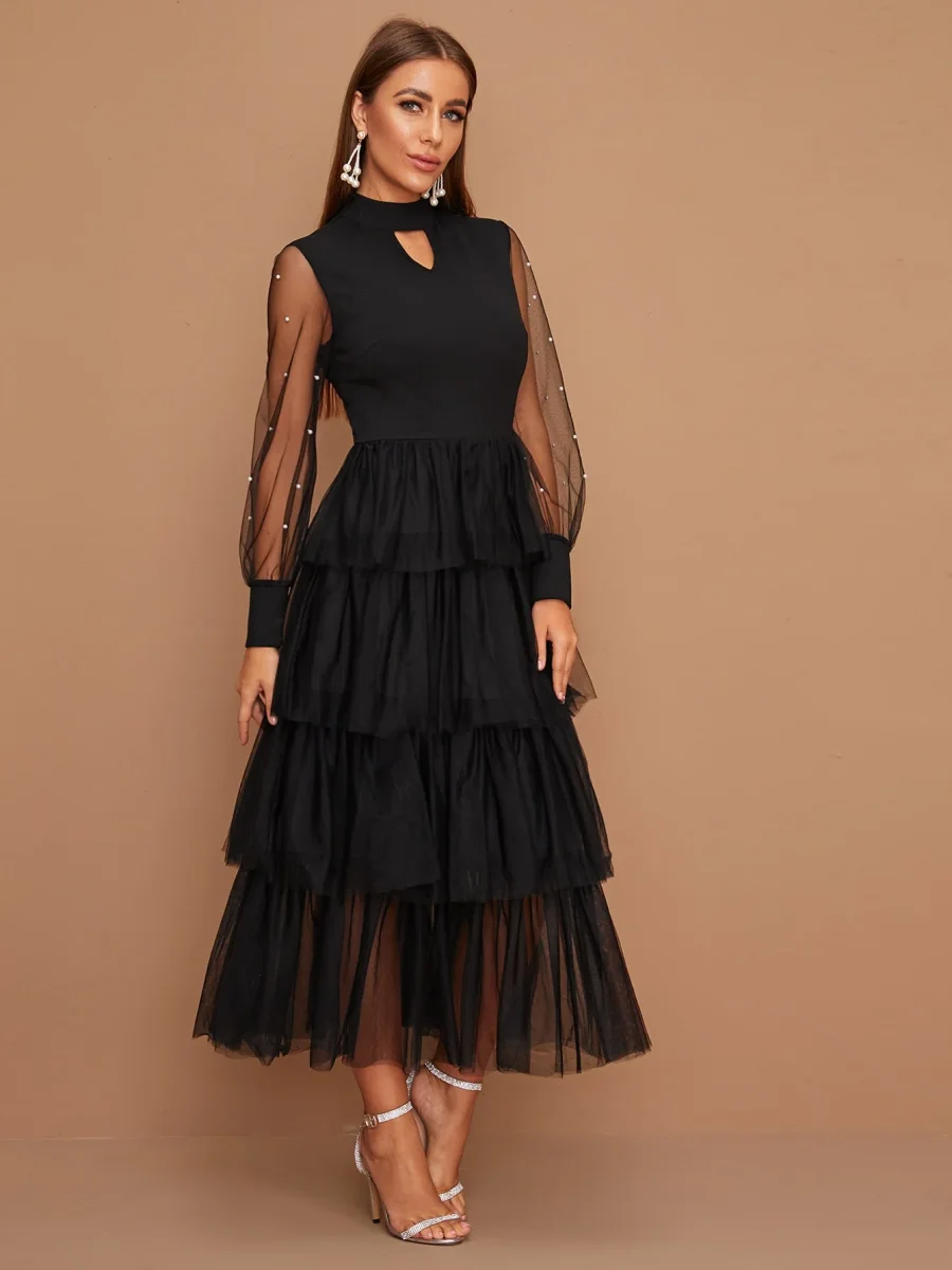 Abito con orlo in maglia con perle - immagine 6