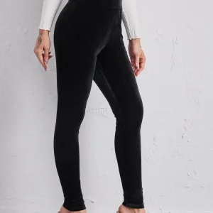 Leggings in velluto con fasce in vita