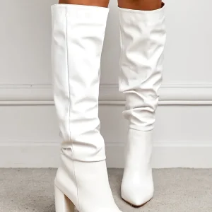 Stivali classici con zip laterale a punta tacco grosso altezza ginocchio