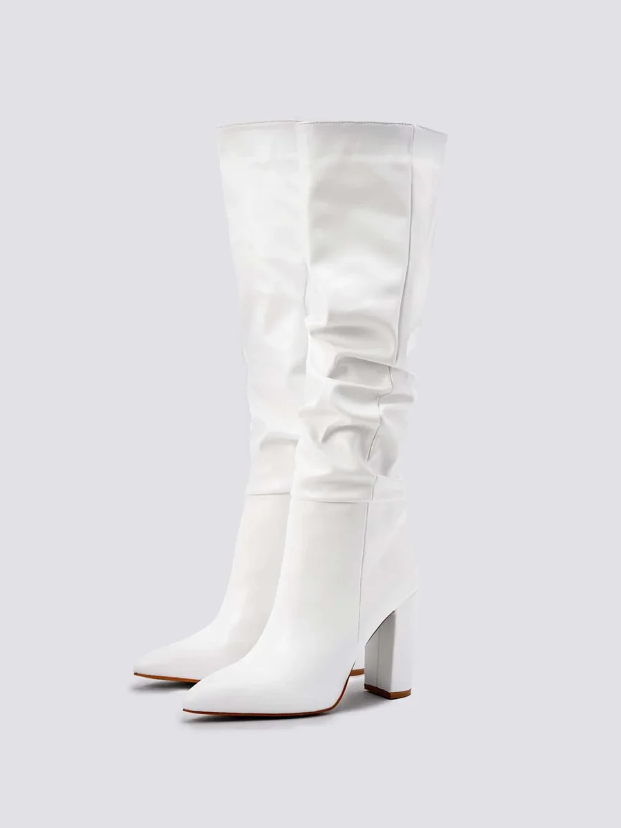 Stivali classici con zip laterale a punta tacco grosso altezza ginocchio - immagine 6