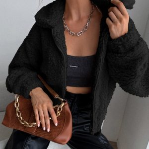 Giacca in pile con zip e spalla a goccia