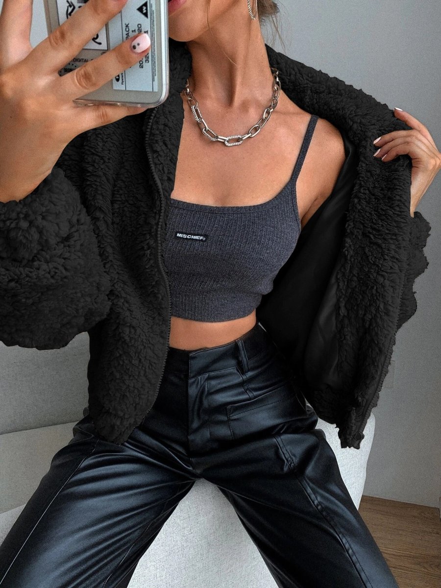 Giacca in pile con zip e spalla a goccia - immagine 8