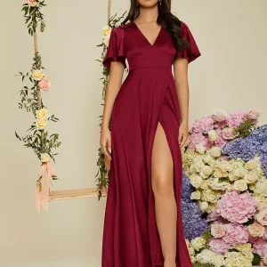 Abito manica a farfalla incrociato raso