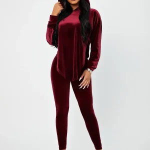 Set velluto spalle cadenti Felpa con cappuccio