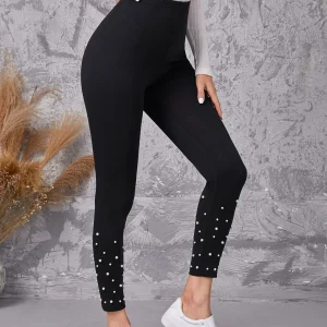 Leggings in vita alta a perline