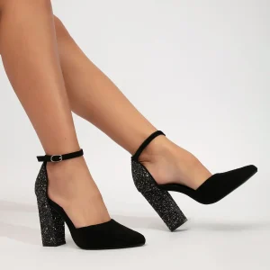 Tacchi Ecopelle scamosciata tacco grosso cinturino alla caviglia