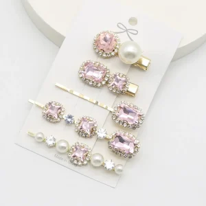 5 Mollette per capelli decorate con strass e perle finte