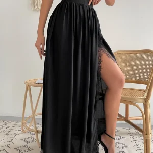 Gonna incrociata pizzo a contrasto monocolore