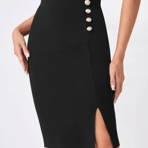 Gonna vita alta dettaglio bottone a fessura