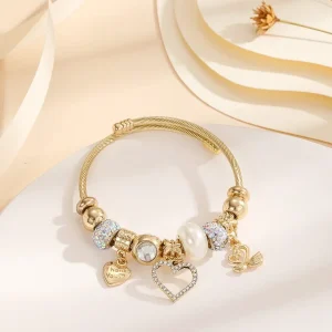 Braccialetto con strass Charms cuore & cigno