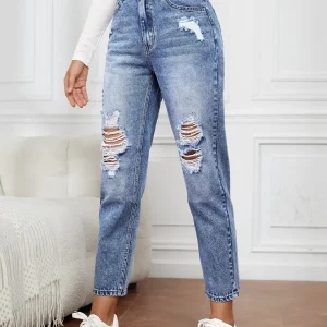 Jeans strappati mom fit