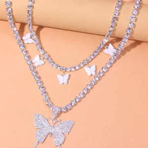 2 pezzi Collane con strass con ciondolo farfalla