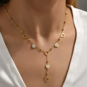 Collana in Acciaio Inossidabile Con Perline Rotonde e cuori