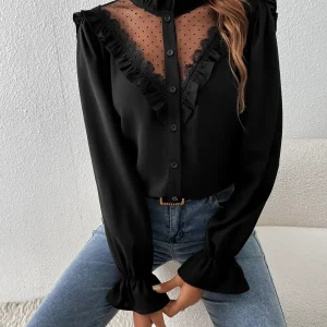 Camicetta in tulle manica a campana con bordo a volant