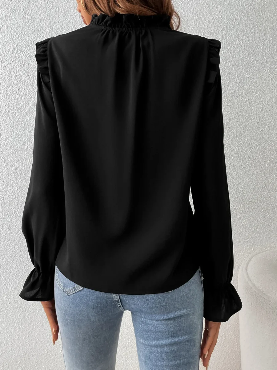 Camicetta in tulle manica a campana con bordo a volant - immagine 3