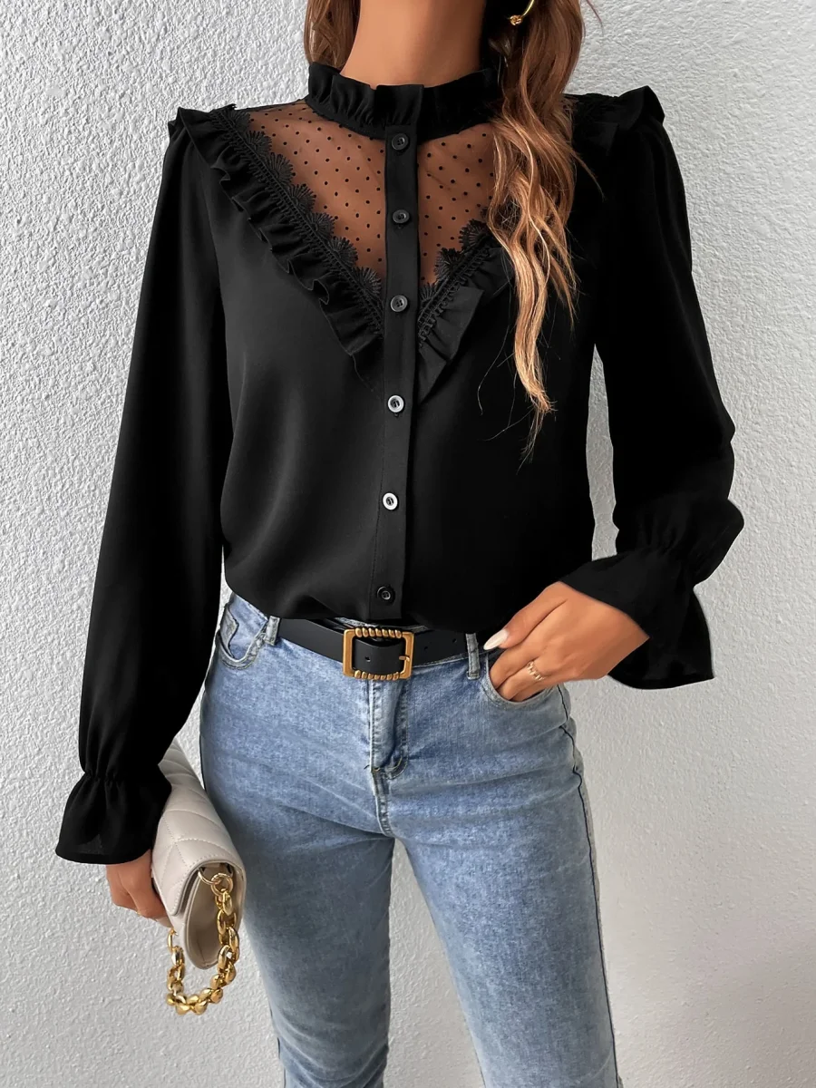 Camicetta in tulle manica a campana con bordo a volant - immagine 4