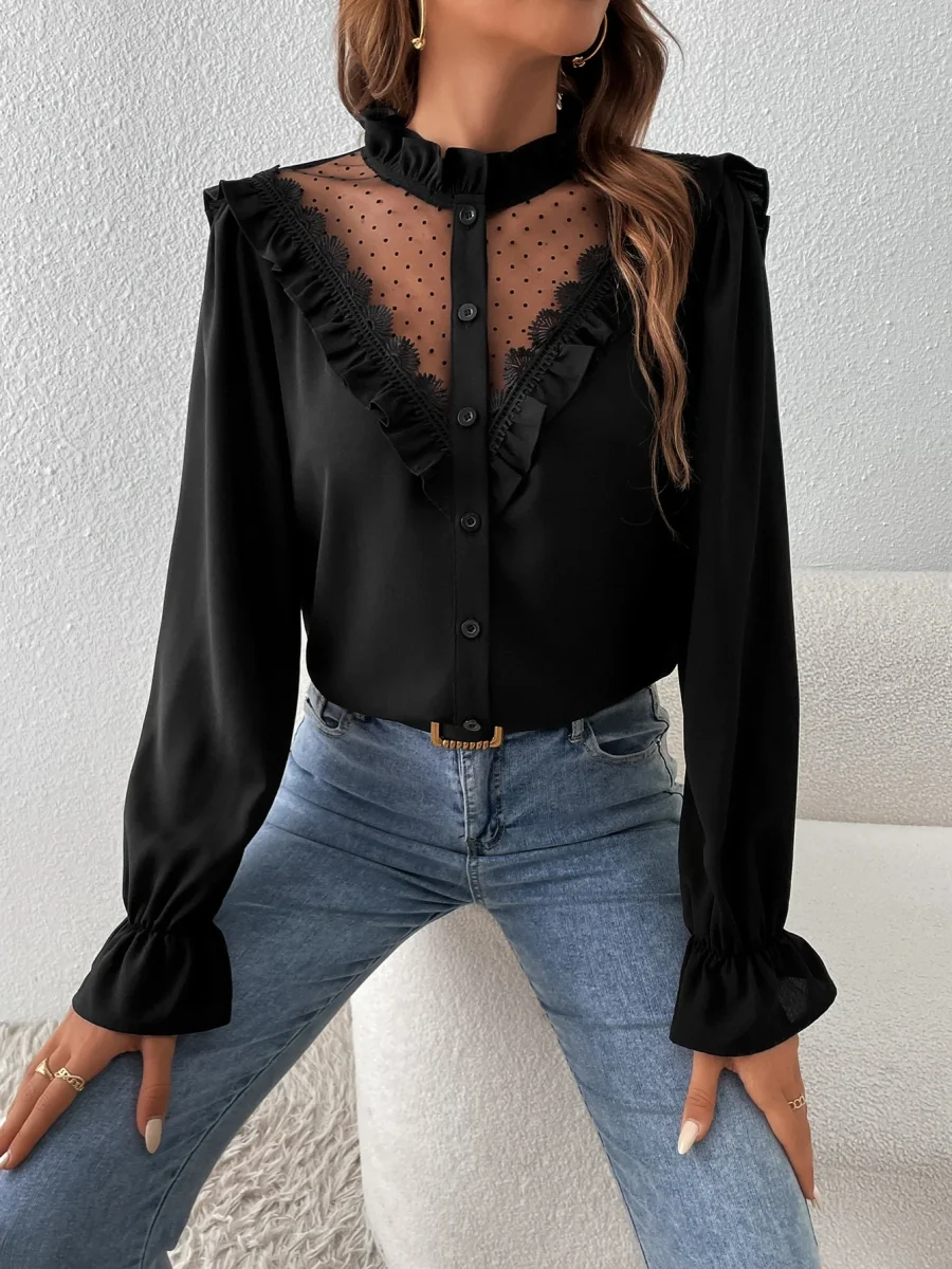 Camicetta in tulle manica a campana con bordo a volant - immagine 6