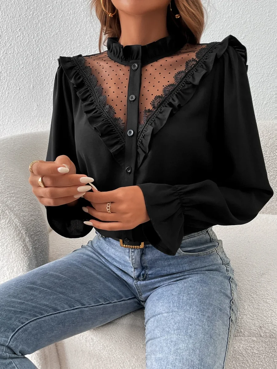 Camicetta in tulle manica a campana con bordo a volant - immagine 7