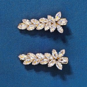 2 Pezzi Clip Per Capelli Con Decorazione Fiori Di Zirconi