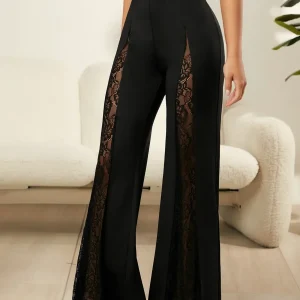 Pantaloni svasati pizzo a contrasto