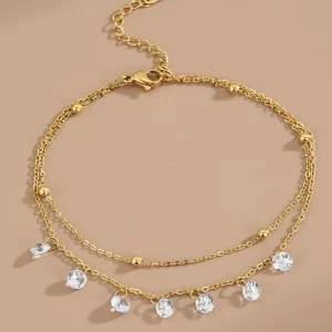 Cavigliera doppia con strass pendenti